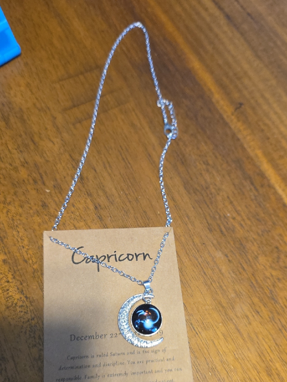 Capricorn Crescent Moon Necklace with Black Zodiac Cabochon - Picture 8 of 11